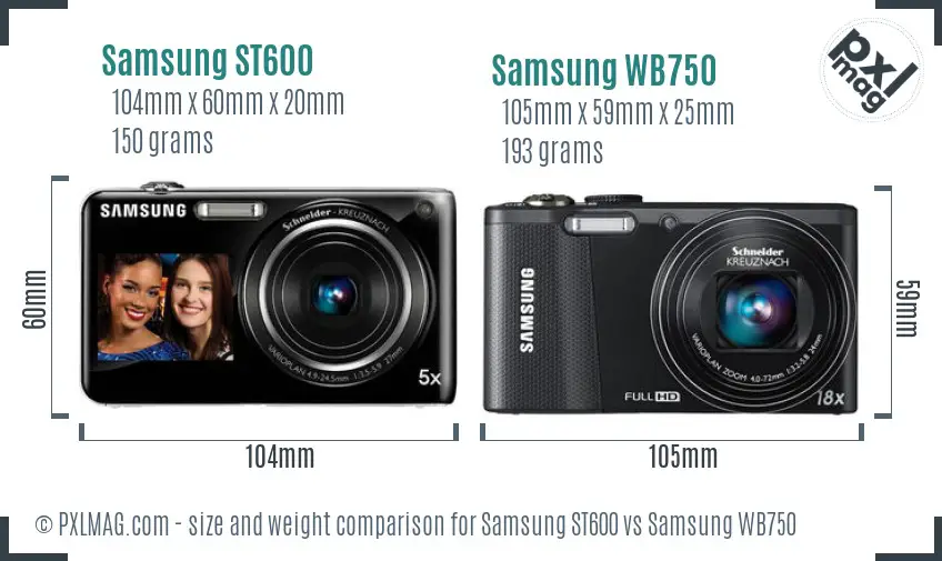 Samsung ST600 vs Samsung WB750 size comparison
