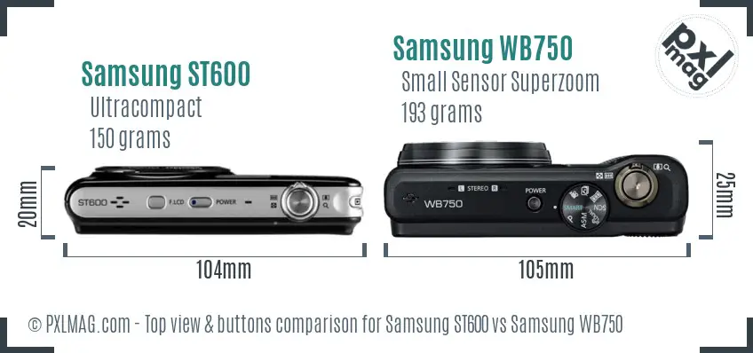 Samsung ST600 vs Samsung WB750 top view buttons comparison