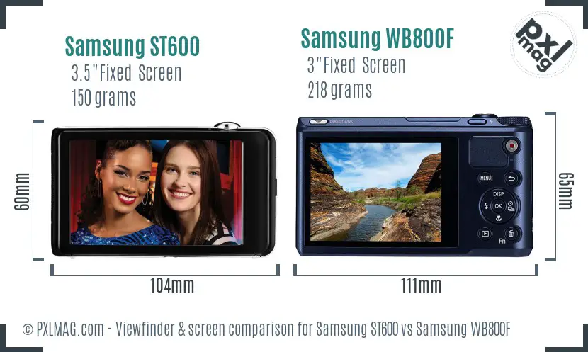 Samsung ST600 vs Samsung WB800F Screen and Viewfinder comparison