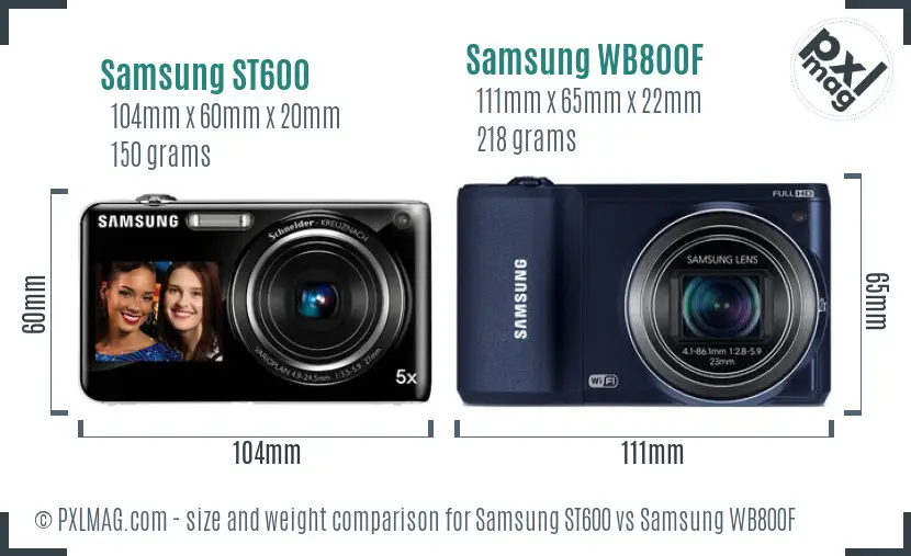 Samsung ST600 vs Samsung WB800F size comparison