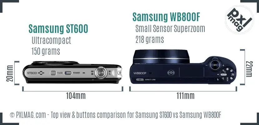 Samsung ST600 vs Samsung WB800F top view buttons comparison