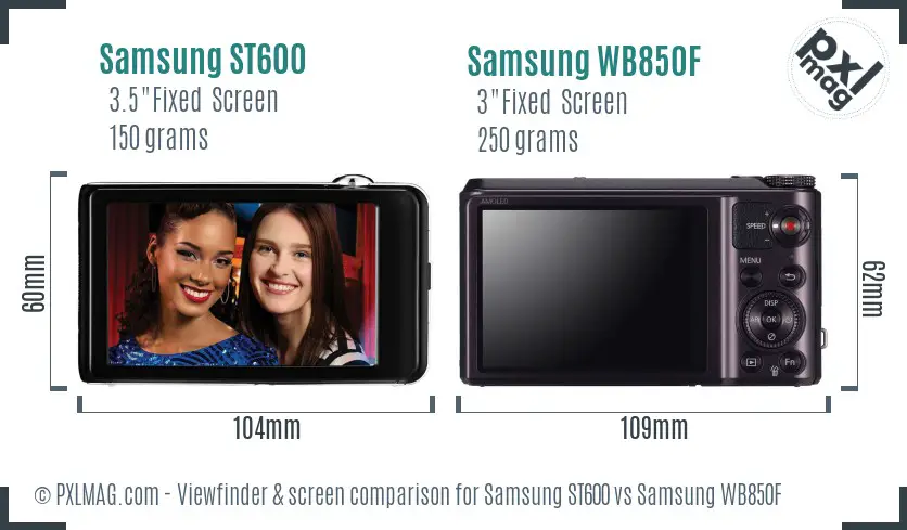 Samsung ST600 vs Samsung WB850F Screen and Viewfinder comparison