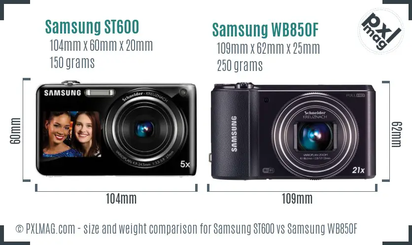 Samsung ST600 vs Samsung WB850F size comparison