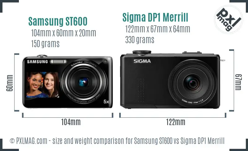 Samsung ST600 vs Sigma DP1 Merrill size comparison