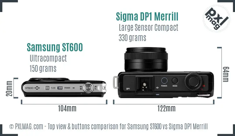 Samsung ST600 vs Sigma DP1 Merrill top view buttons comparison