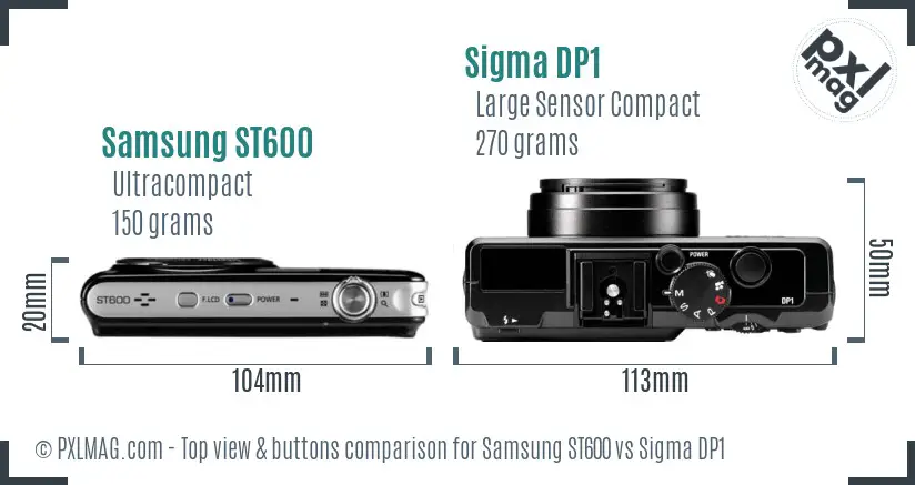 Samsung ST600 vs Sigma DP1 top view buttons comparison