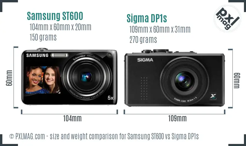 Samsung ST600 vs Sigma DP1s size comparison