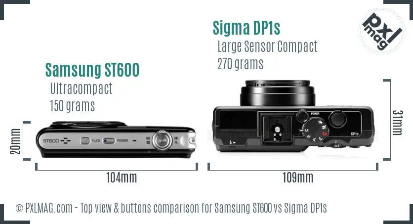 Samsung ST600 vs Sigma DP1s top view buttons comparison