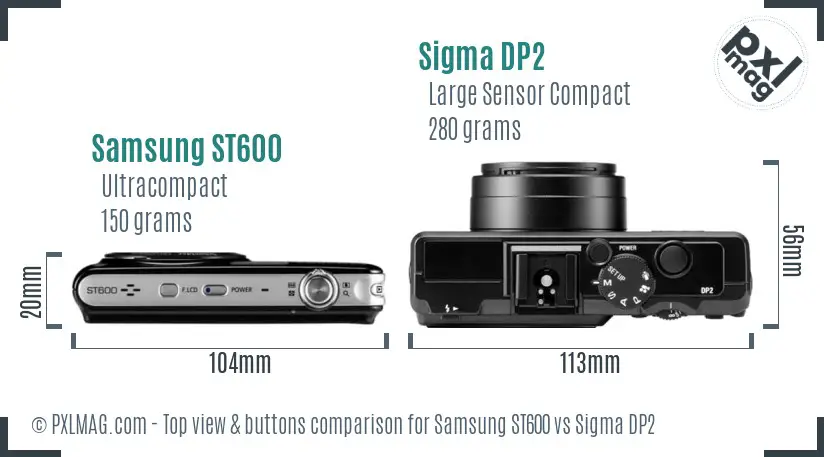 Samsung ST600 vs Sigma DP2 top view buttons comparison