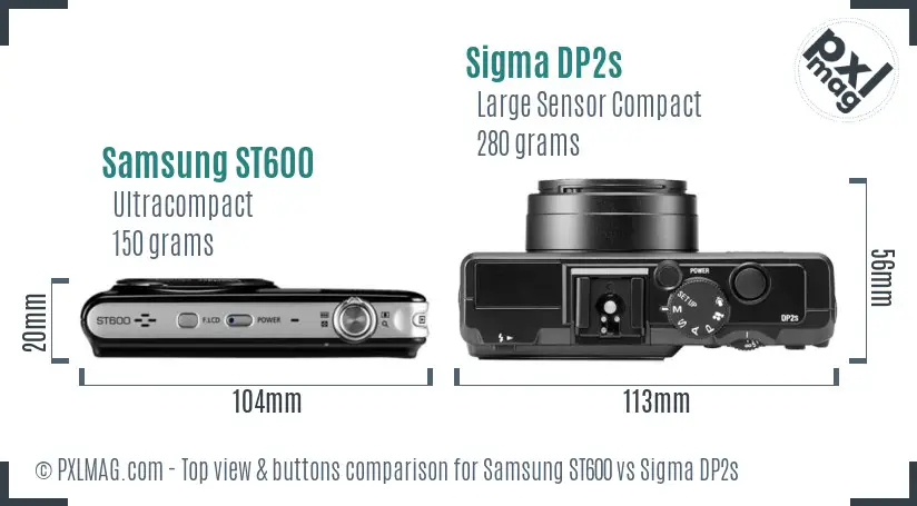 Samsung ST600 vs Sigma DP2s top view buttons comparison