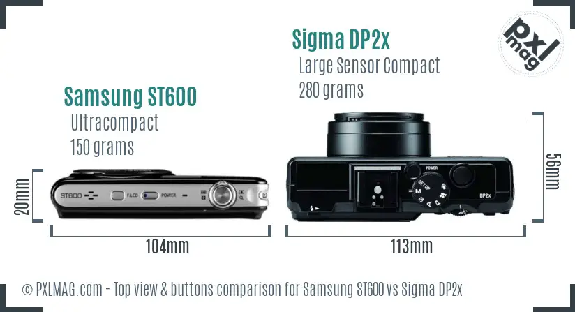 Samsung ST600 vs Sigma DP2x top view buttons comparison