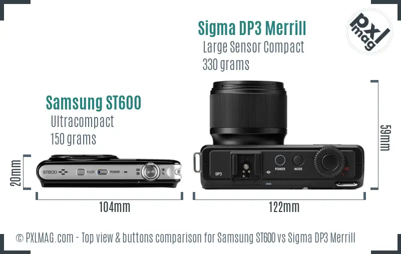 Samsung ST600 vs Sigma DP3 Merrill top view buttons comparison