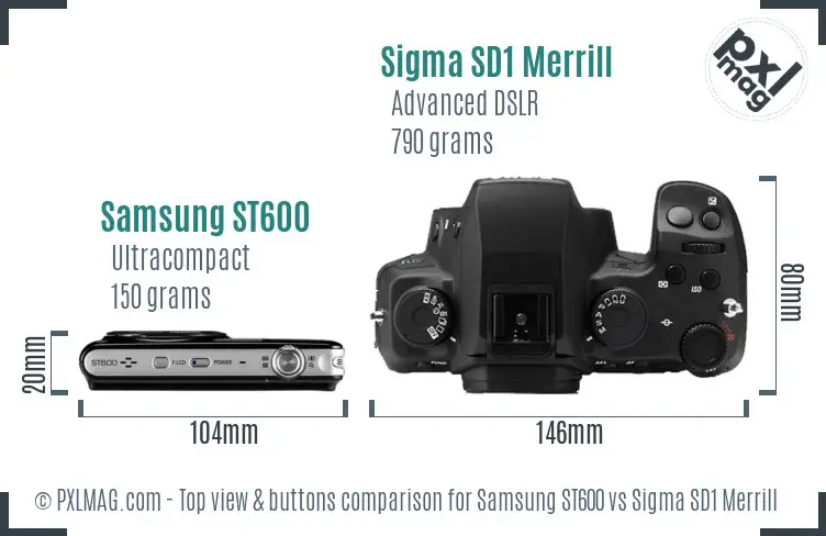 Samsung ST600 vs Sigma SD1 Merrill top view buttons comparison