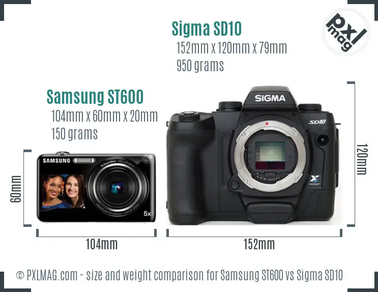 Samsung ST600 vs Sigma SD10 size comparison