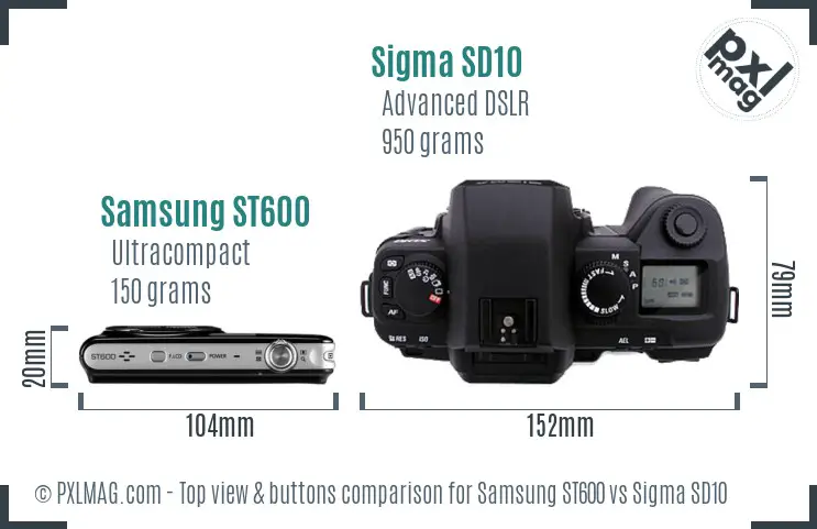 Samsung ST600 vs Sigma SD10 top view buttons comparison