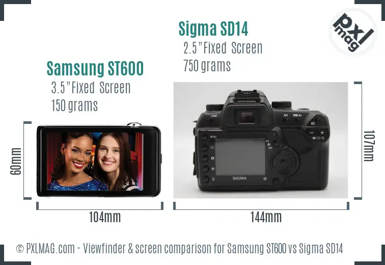 Samsung ST600 vs Sigma SD14 Screen and Viewfinder comparison