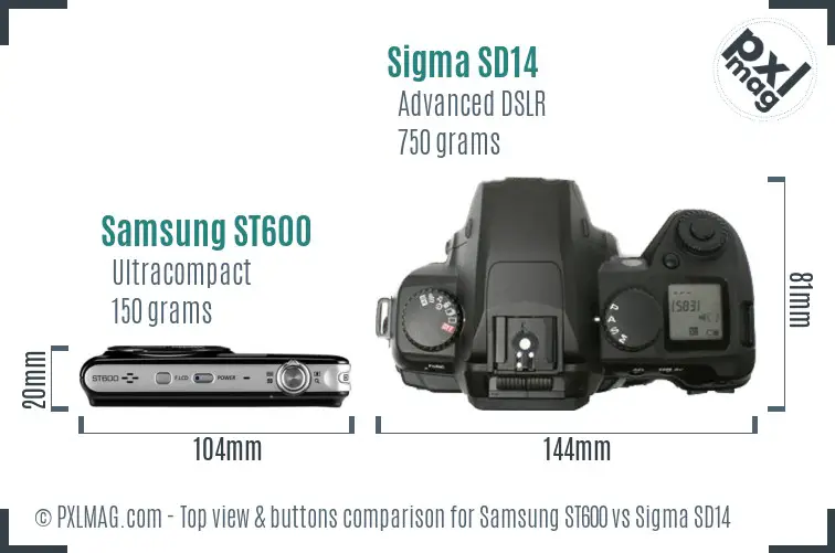 Samsung ST600 vs Sigma SD14 top view buttons comparison