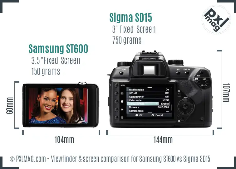 Samsung ST600 vs Sigma SD15 Screen and Viewfinder comparison
