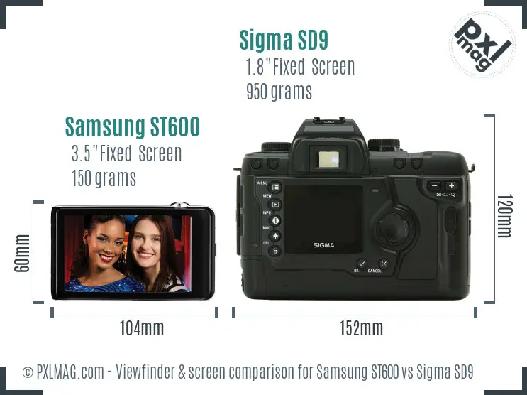 Samsung ST600 vs Sigma SD9 Screen and Viewfinder comparison