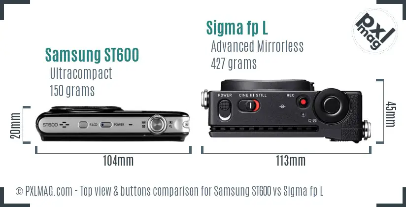 Samsung ST600 vs Sigma fp L top view buttons comparison