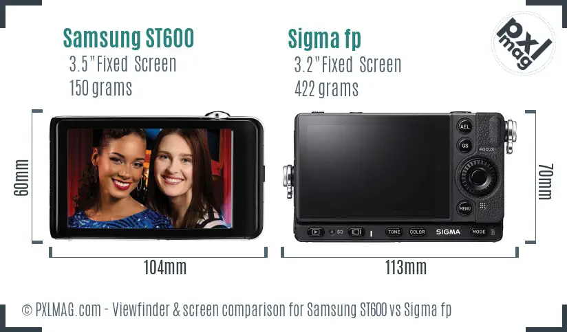Samsung ST600 vs Sigma fp Screen and Viewfinder comparison