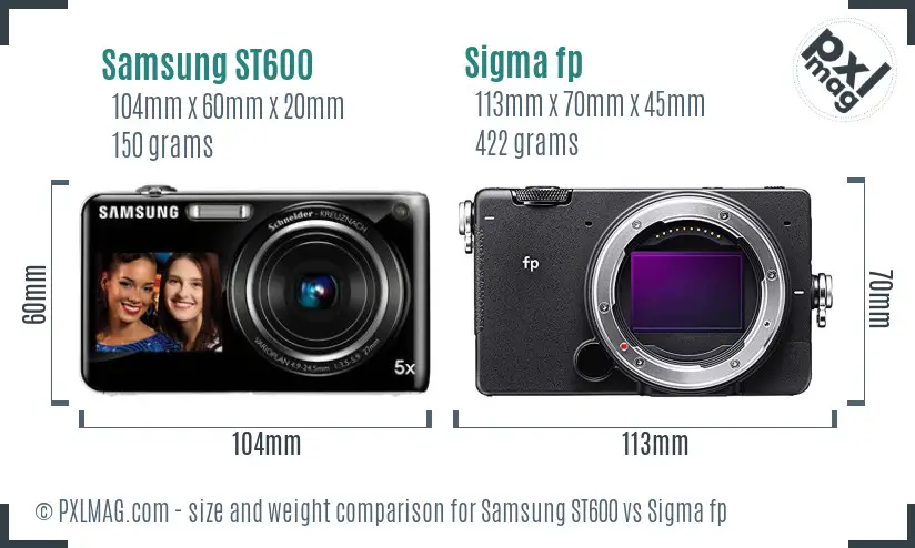 Samsung ST600 vs Sigma fp size comparison