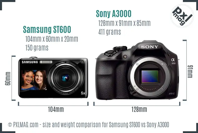 Samsung ST600 vs Sony A3000 size comparison