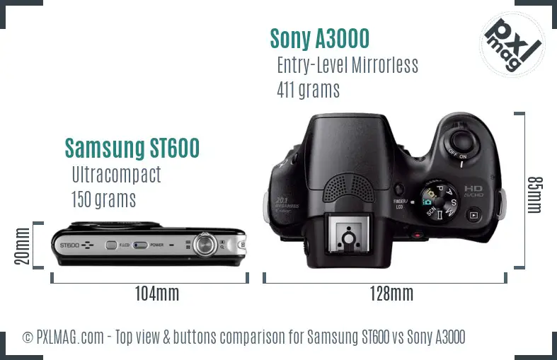 Samsung ST600 vs Sony A3000 top view buttons comparison