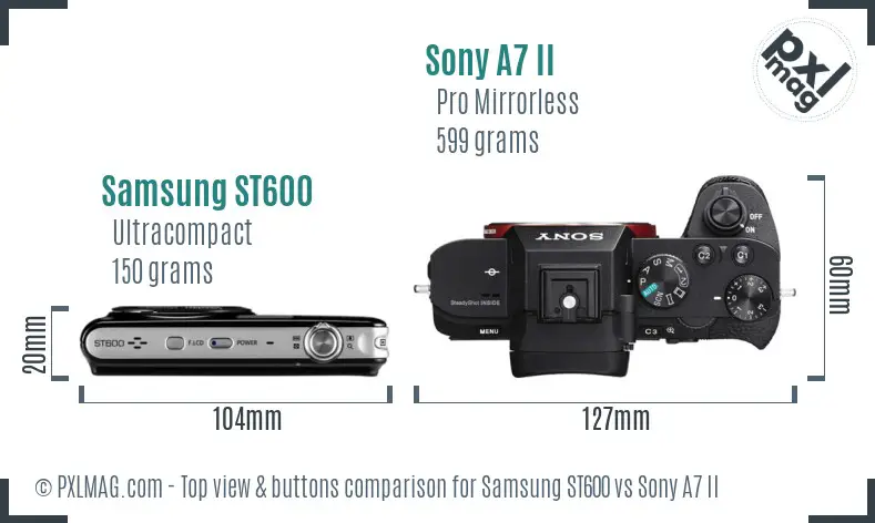 Samsung ST600 vs Sony A7 II top view buttons comparison