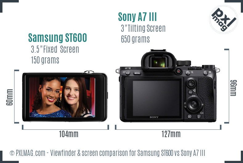 Samsung ST600 vs Sony A7 III Screen and Viewfinder comparison