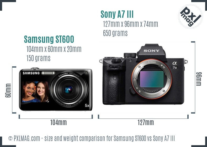 Samsung ST600 vs Sony A7 III size comparison