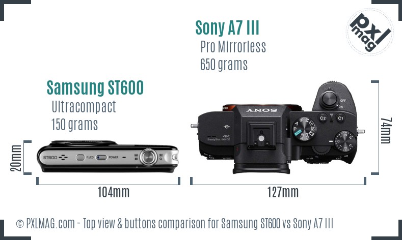 Samsung ST600 vs Sony A7 III top view buttons comparison