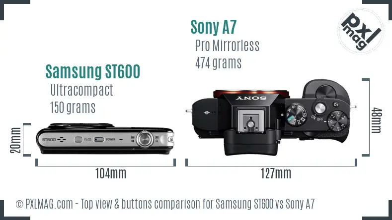 Samsung ST600 vs Sony A7 top view buttons comparison