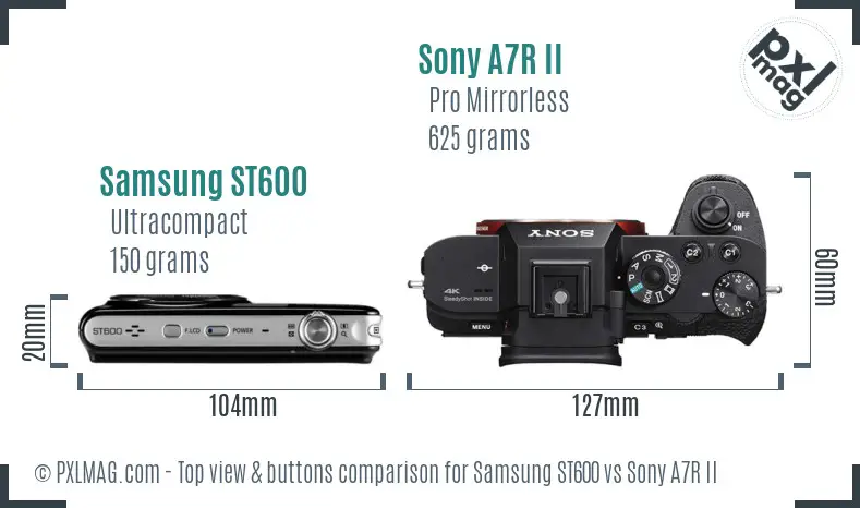 Samsung ST600 vs Sony A7R II top view buttons comparison