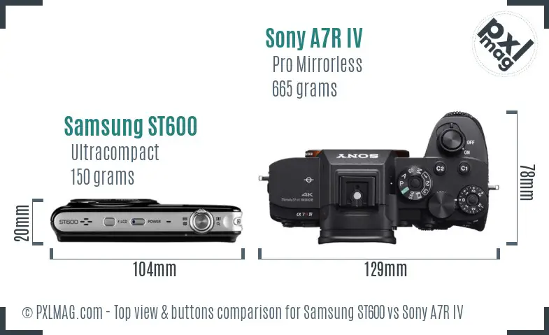 Samsung ST600 vs Sony A7R IV top view buttons comparison