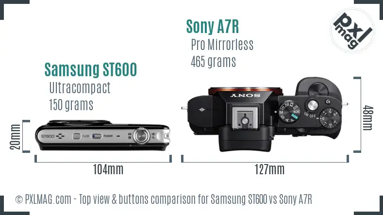 Samsung ST600 vs Sony A7R top view buttons comparison