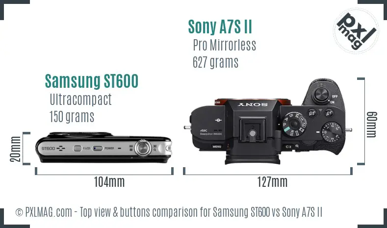 Samsung ST600 vs Sony A7S II top view buttons comparison