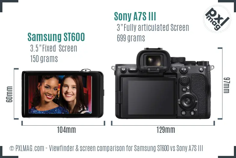 Samsung ST600 vs Sony A7S III Screen and Viewfinder comparison