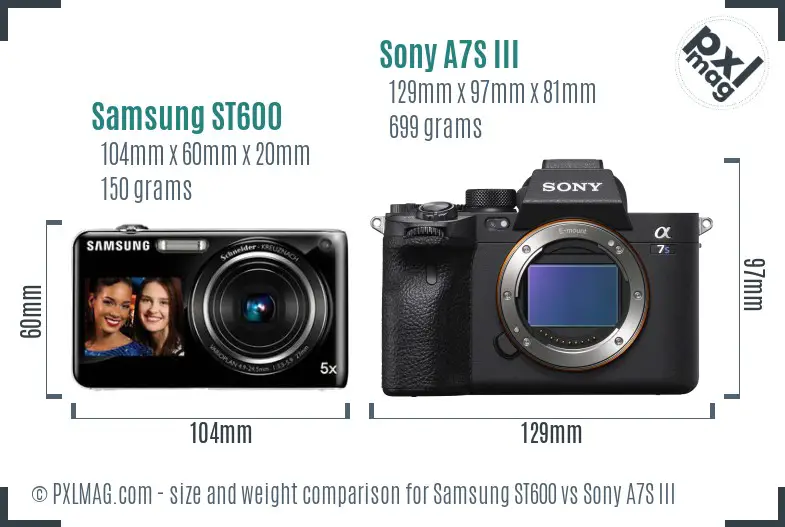 Samsung ST600 vs Sony A7S III size comparison
