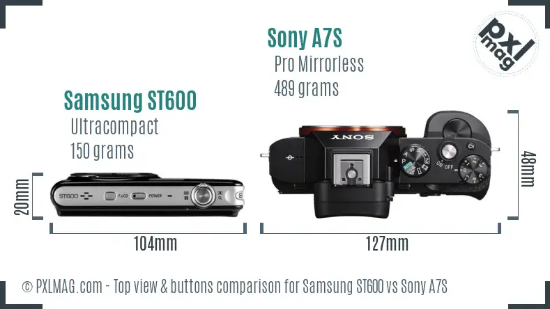 Samsung ST600 vs Sony A7S top view buttons comparison