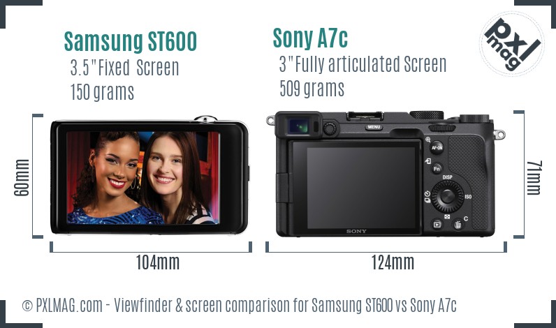 Samsung ST600 vs Sony A7c Screen and Viewfinder comparison