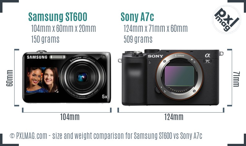 Samsung ST600 vs Sony A7c size comparison