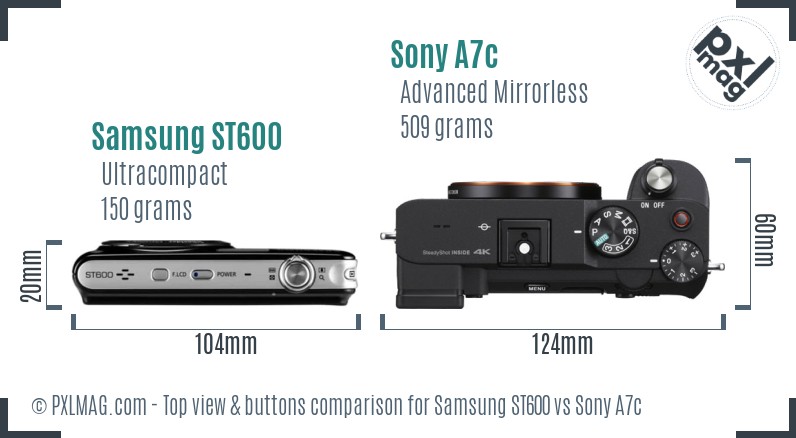 Samsung ST600 vs Sony A7c top view buttons comparison