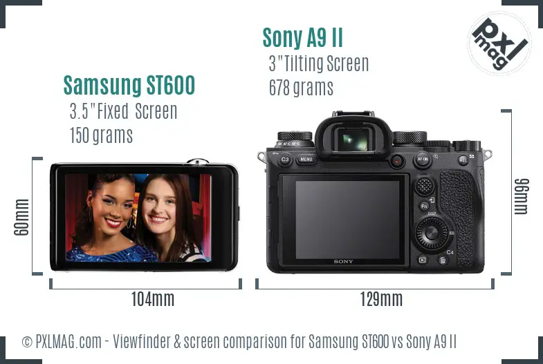 Samsung ST600 vs Sony A9 II Screen and Viewfinder comparison