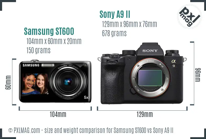 Samsung ST600 vs Sony A9 II size comparison