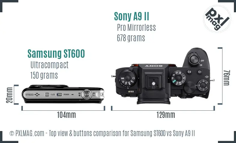 Samsung ST600 vs Sony A9 II top view buttons comparison