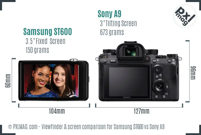 Samsung ST600 vs Sony A9 Screen and Viewfinder comparison