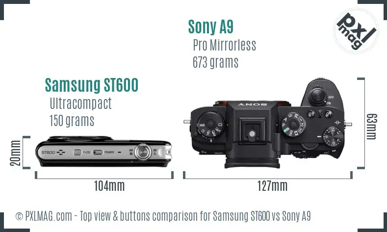 Samsung ST600 vs Sony A9 top view buttons comparison