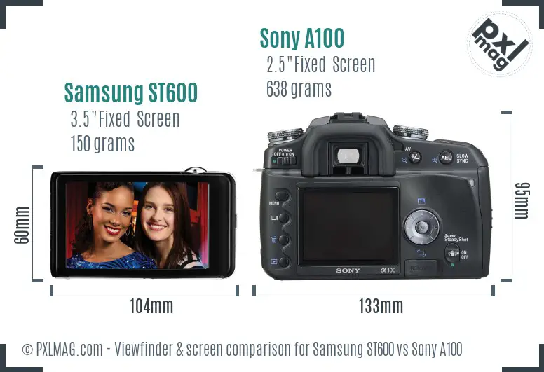 Samsung ST600 vs Sony A100 Screen and Viewfinder comparison