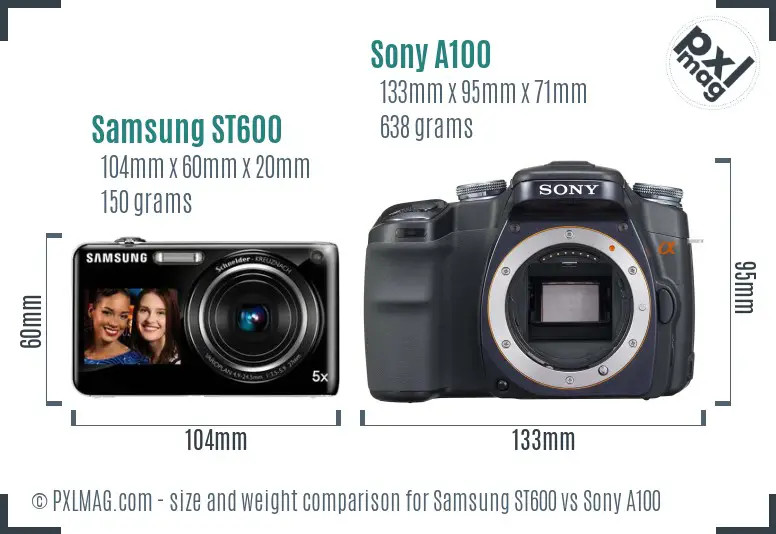 Samsung ST600 vs Sony A100 size comparison